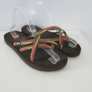 TEVA Olowahu Strappy Thong Sandals Womens 9 Green Red Orange 6840 Southwestern
